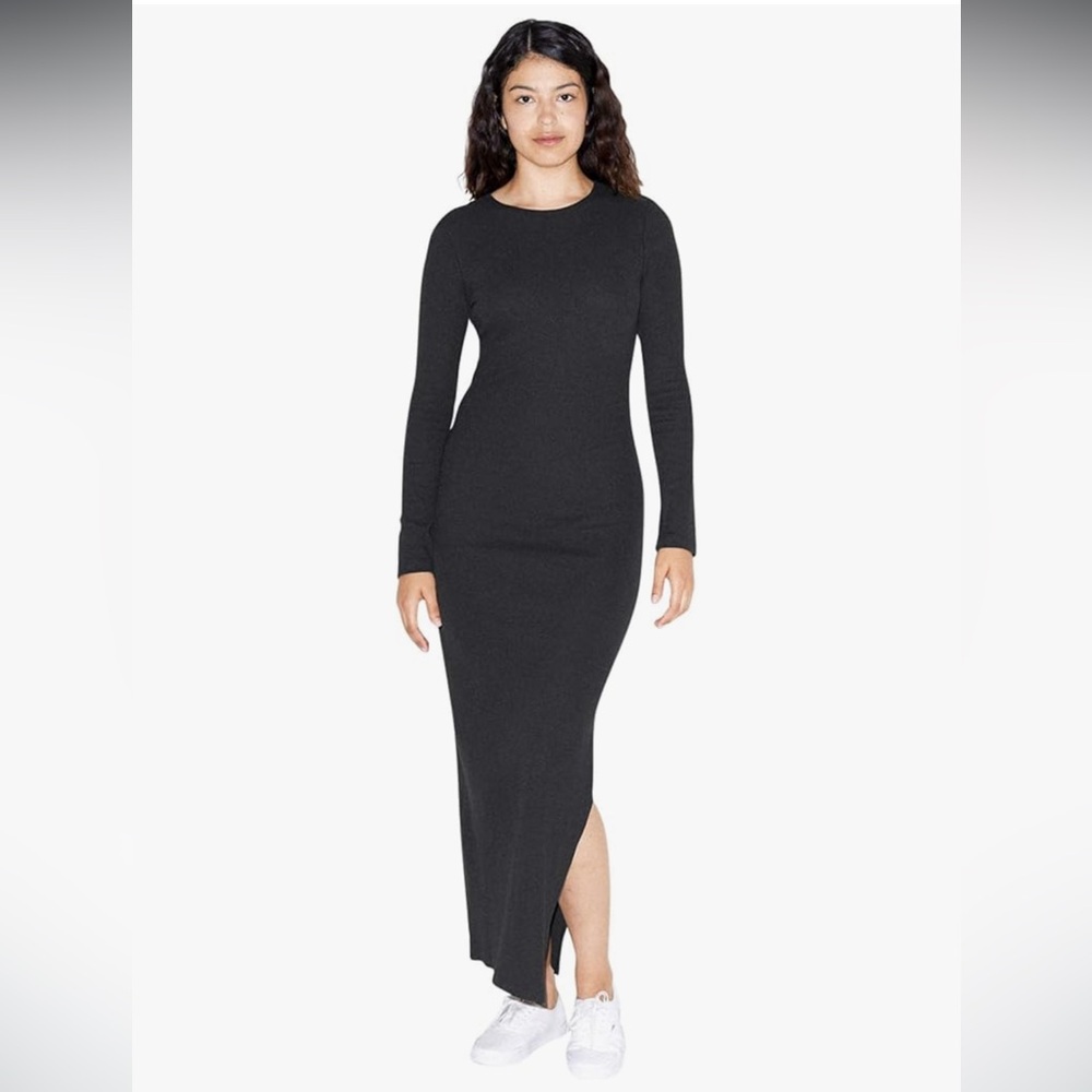 NWOT American Apparel Black Dress with Slit Long Sleeve Crew Neck